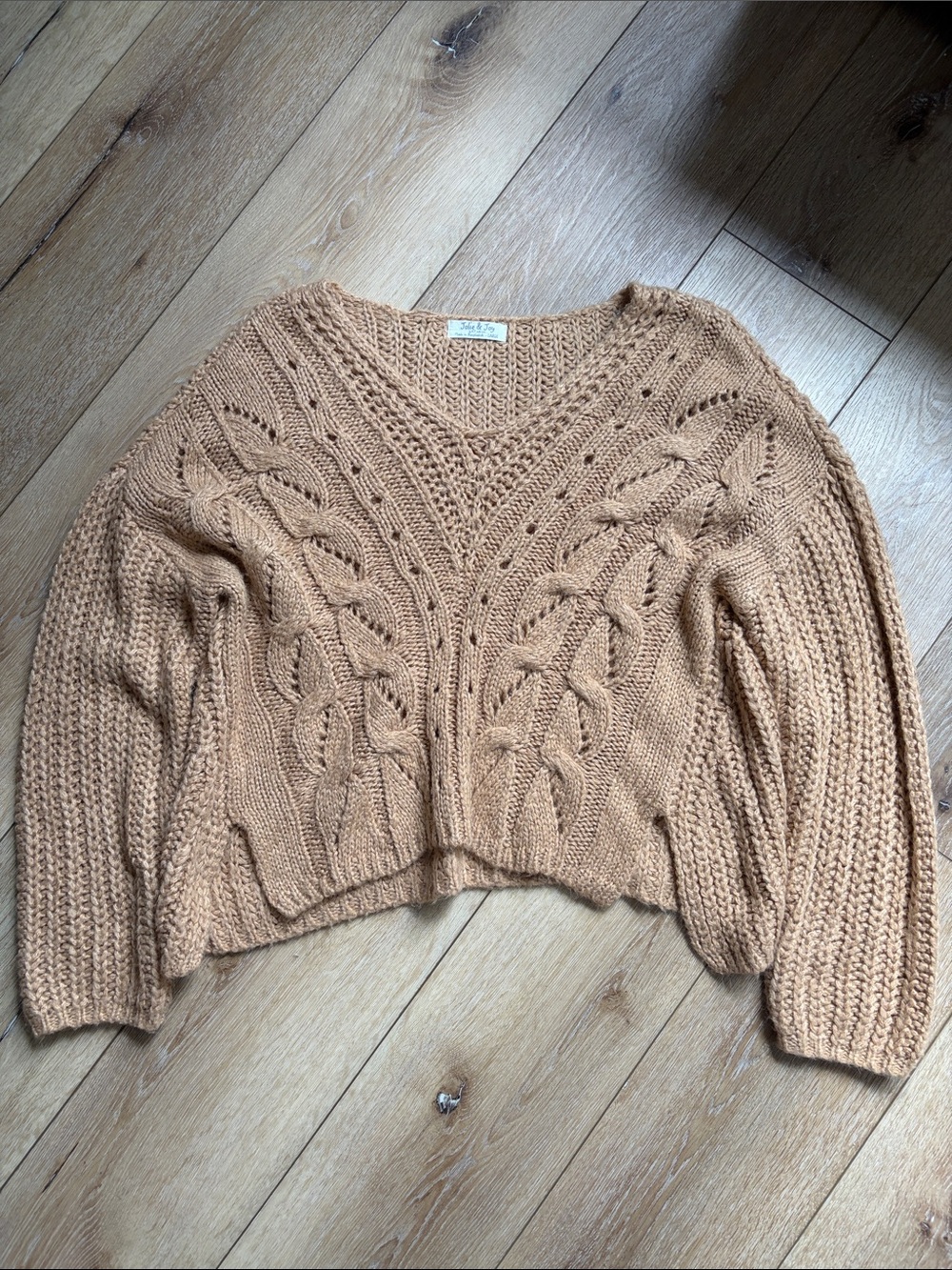 Jolie & Joy women’s sz L Chunky cropped cable knit sweater boho Lagenlook